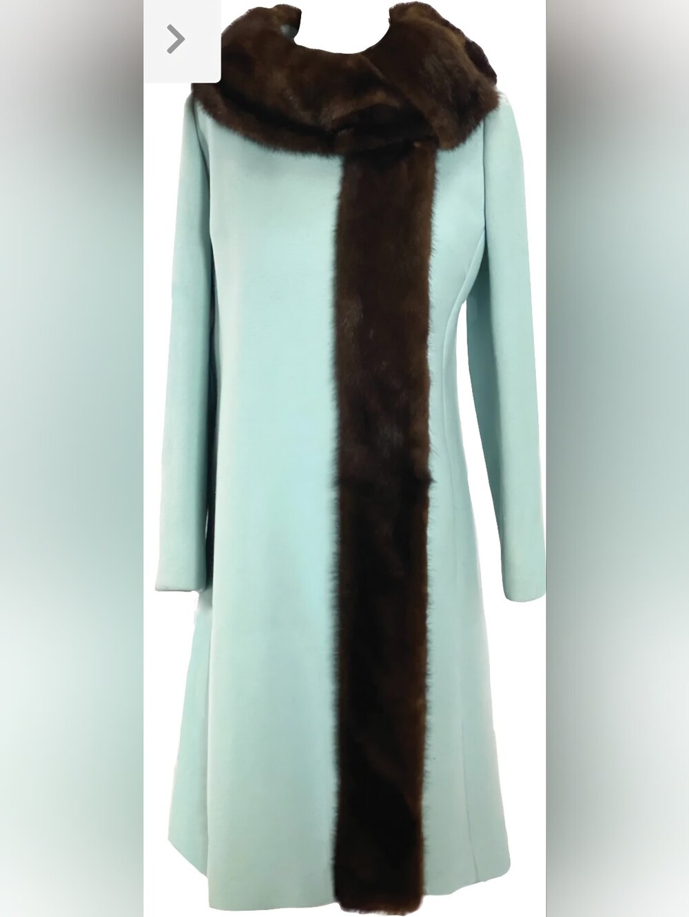 Vintage 60s Carlisle Couture Aqua Wool Coat Mink Fur Trim L.L. Berger Sz 10